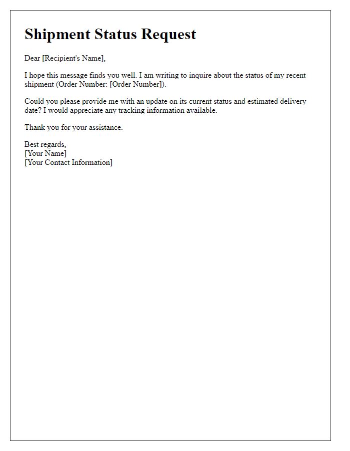Letter template of shipment status request.