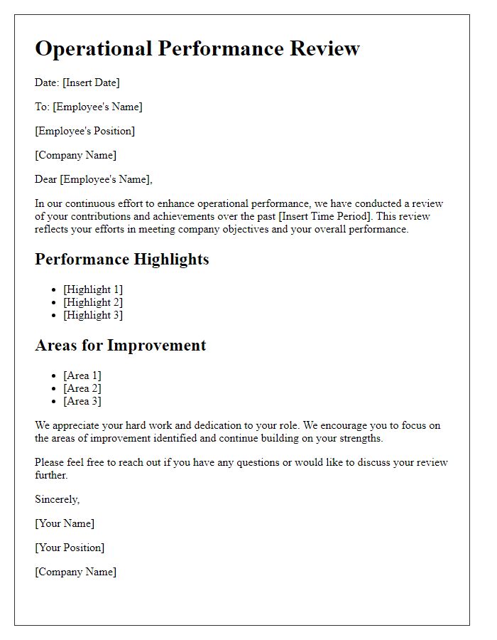 Letter template of operational performance review