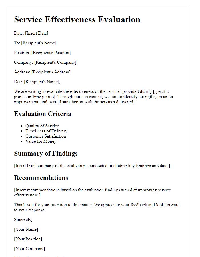 Letter template of service effectiveness evaluation