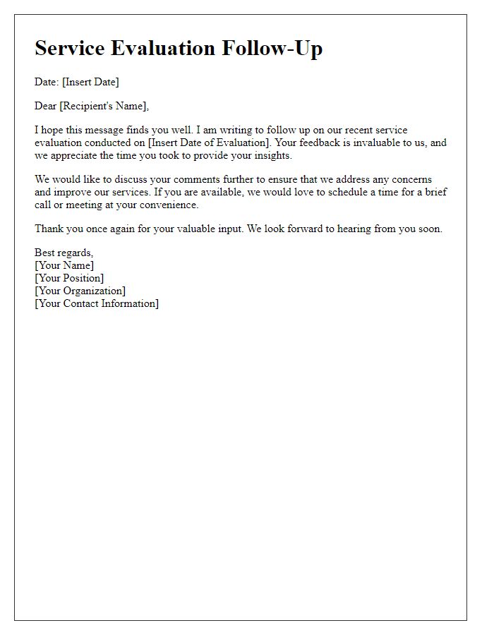 Letter template of service evaluation follow-up