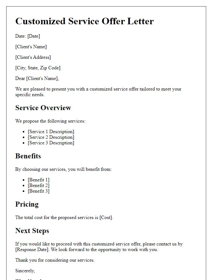 Letter template of customized service offer
