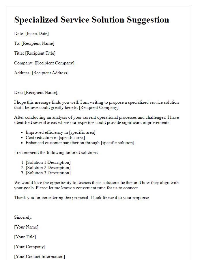Letter template of specialized service solution suggestion