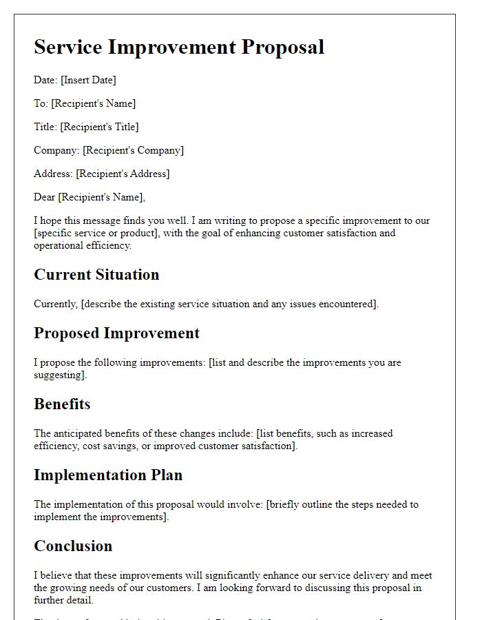 Letter template of specific service improvement proposal