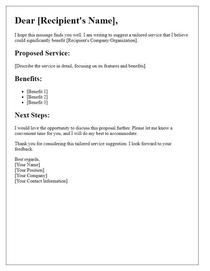 Letter template of tailored service suggestion