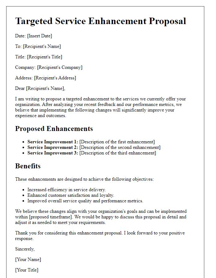 Letter template of targeted service enhancement proposal