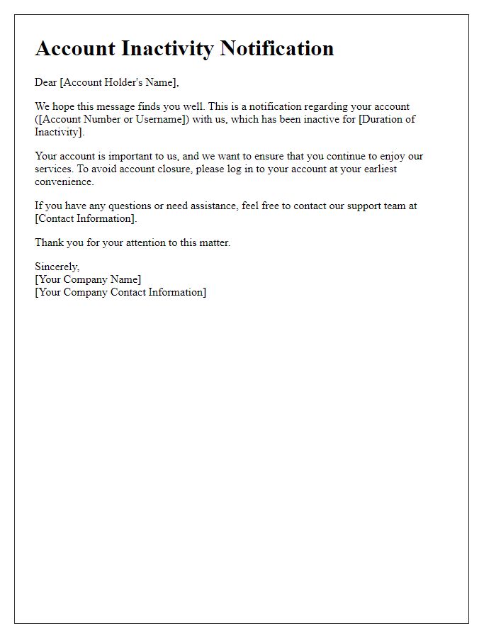 Letter template of Account Inactivity Notification