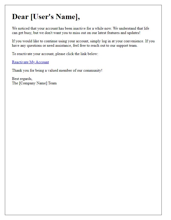 Letter template of Inactive Account Reminder
