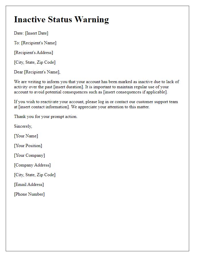 Letter template of Inactive Status Warning
