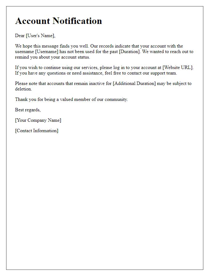 Letter template of Notification for Unused Account