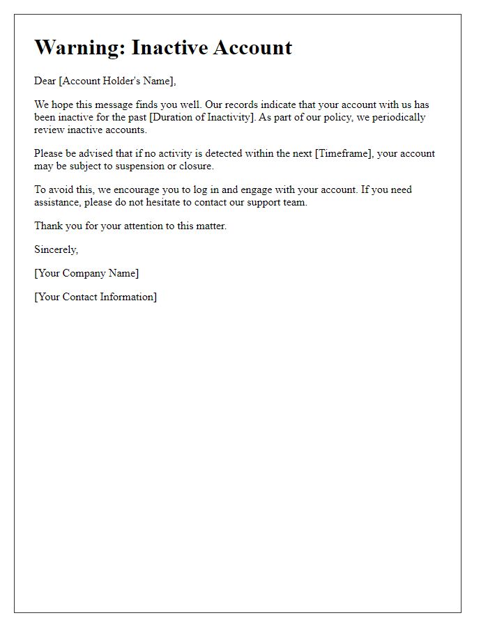 Letter template of Warning for Inactive Account