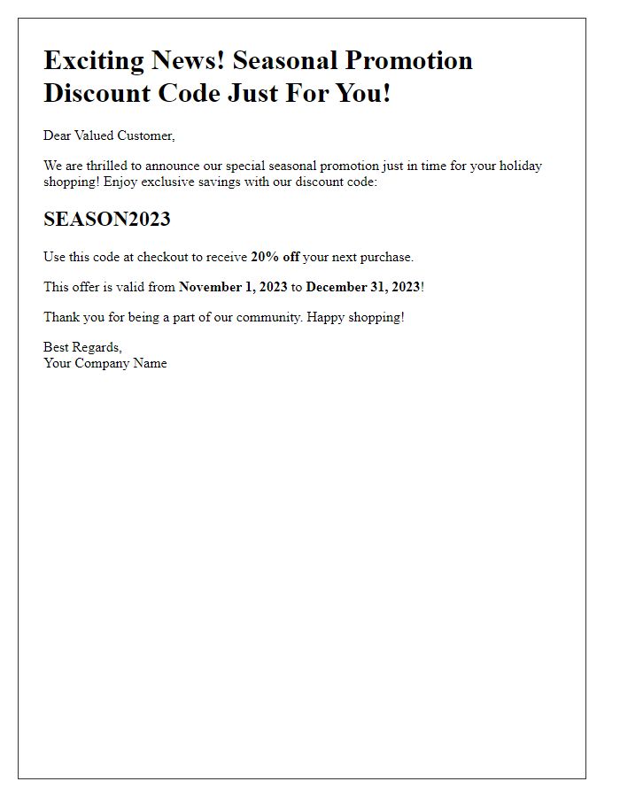 Letter template of seasonal promotion discount code release