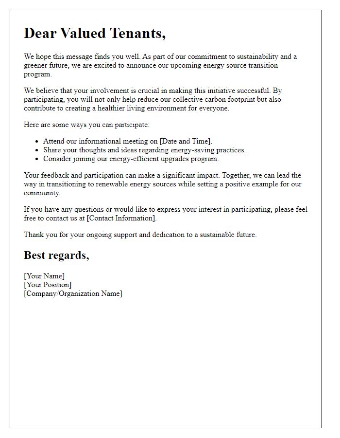 Letter template of encouraging tenants to participate in energy source transition.