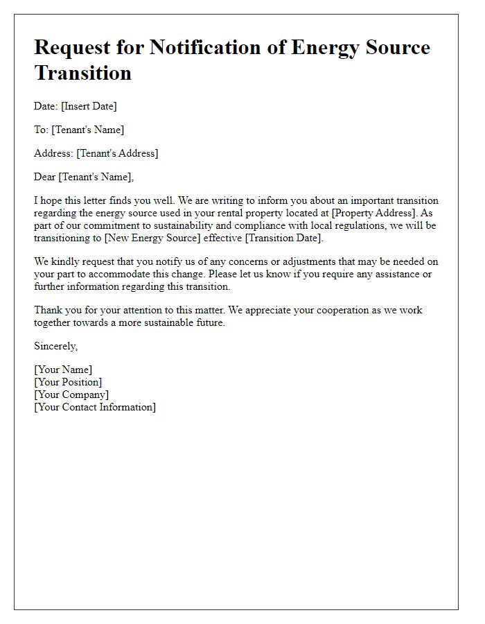 Letter template of request for tenant energy source transition notification.