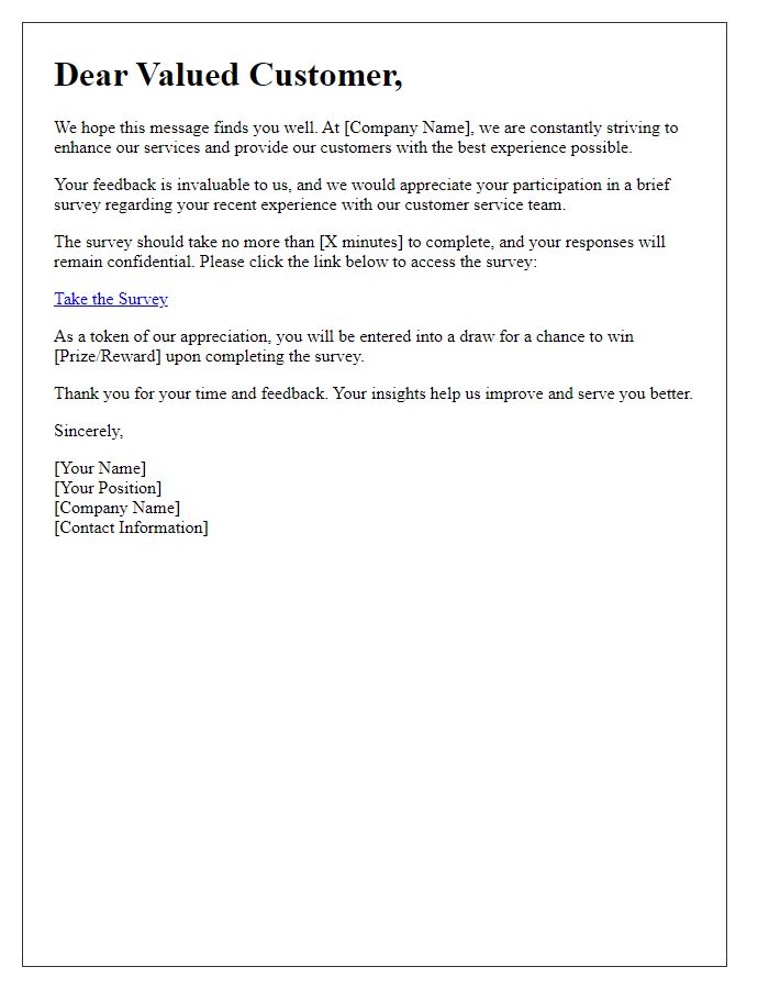 Letter template of survey request for customer service feedback