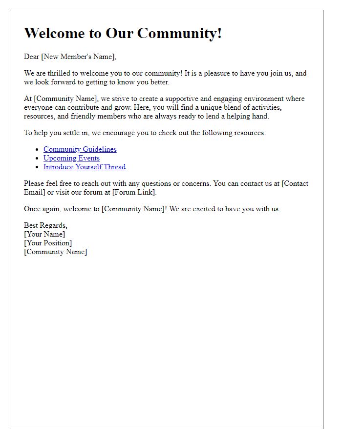 Letter template of community introduction for new members