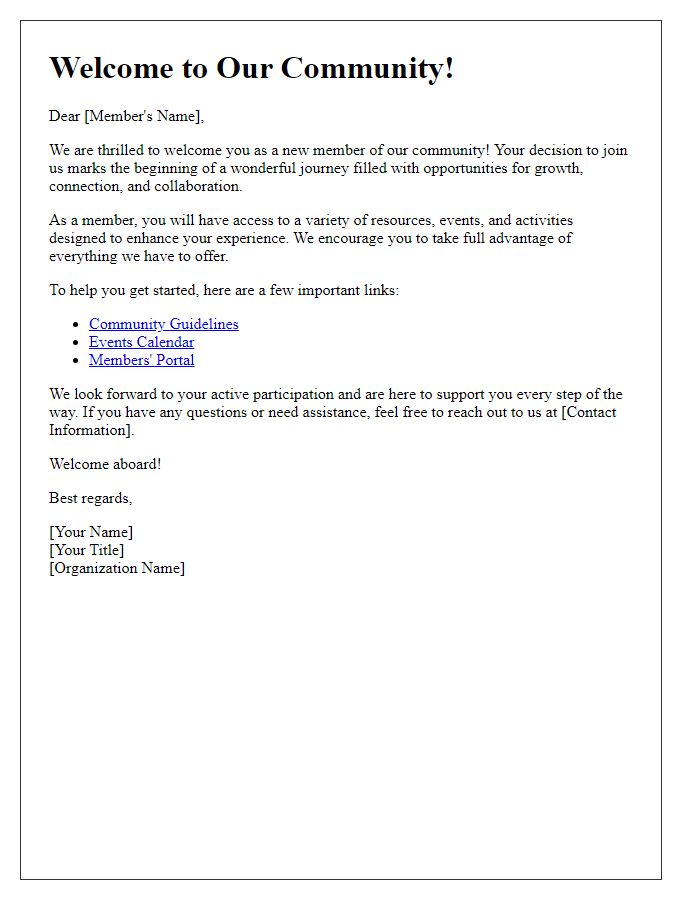Letter template of engagement welcome for new members