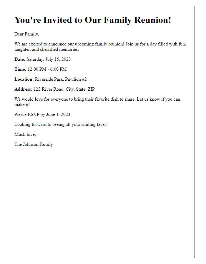 Letter template of family reunion invitation