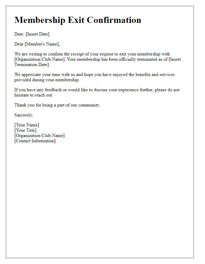 Letter template of Membership Exit Confirmation