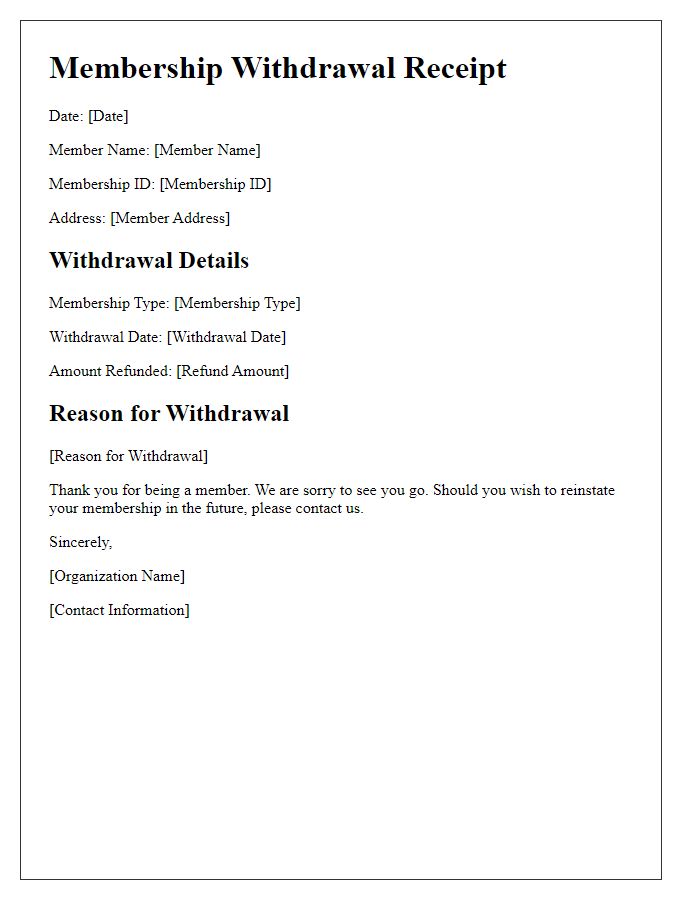 Letter template of Membership Withdrawal Receipt