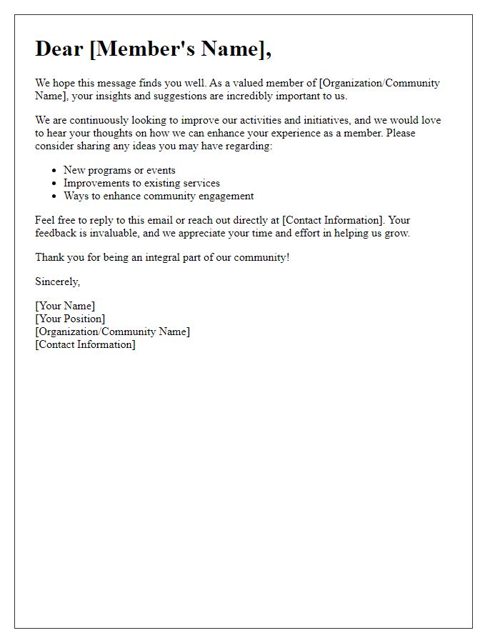 Letter template of inquiry for member suggestions