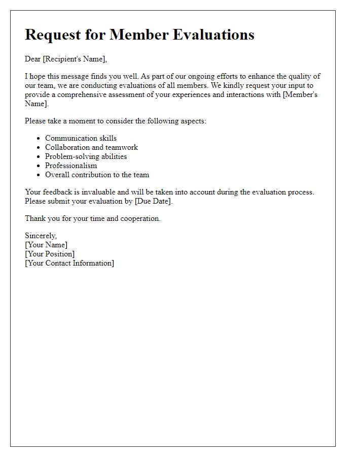 Letter template of request for member evaluations