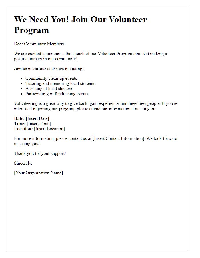 Letter template of Announcement for Volunteer Program