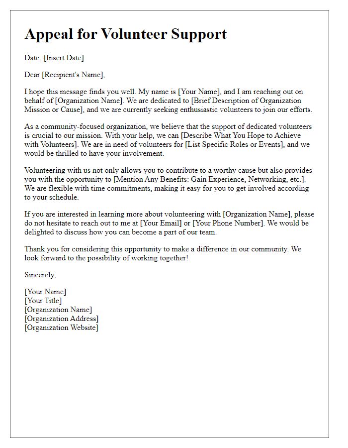 Letter template of Appeal for Volunteer Support