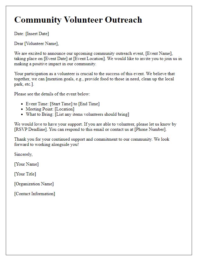 Letter template of Community Volunteer Outreach