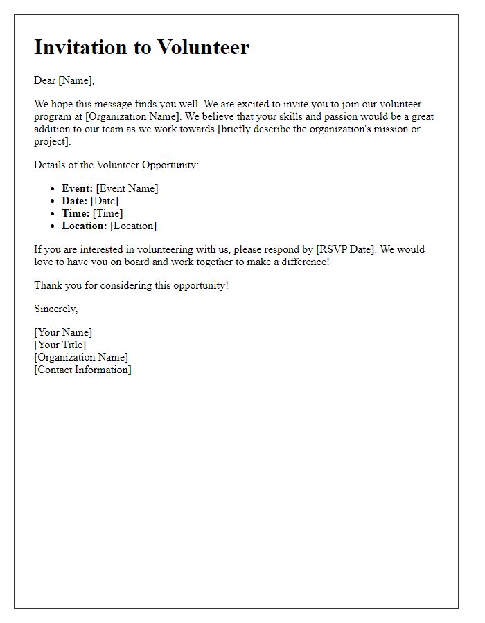 Letter template of Invitation for Volunteer Opportunities