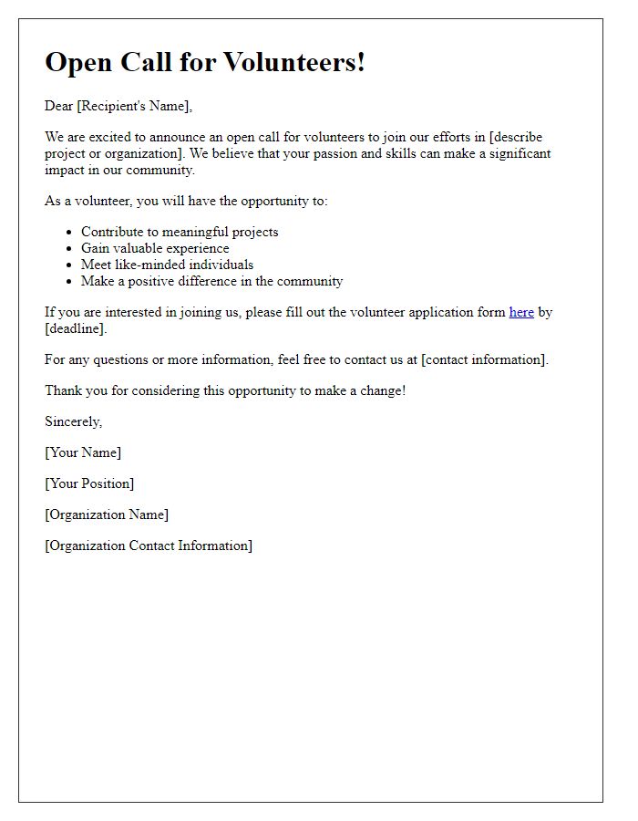 Letter template of Open Call for Volunteer Engagement