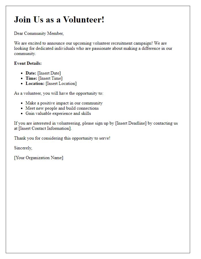 Letter template of Volunteer Recruitment Announcement