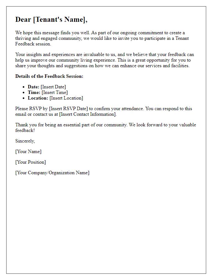 Letter template of Tenant Feedback Invitation for Community Engagement