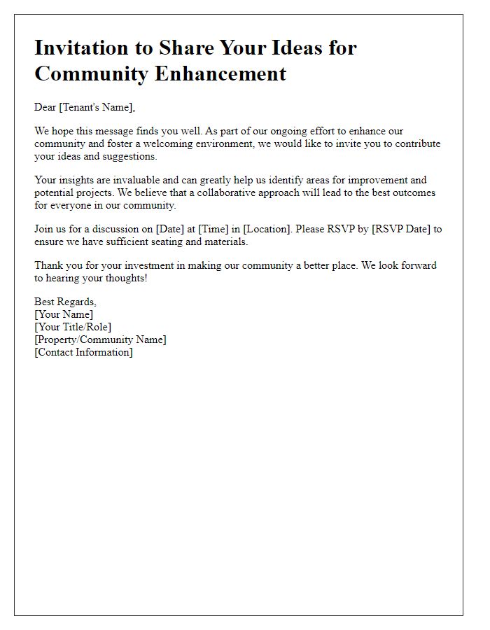 Letter template of Tenant Ideas Invitation for Community Enhancement