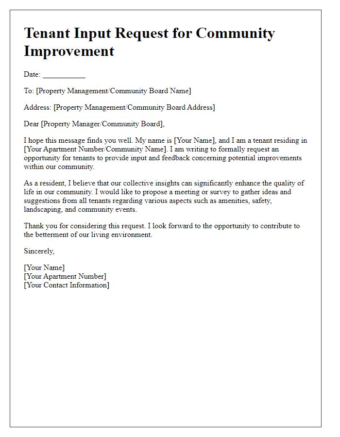 Letter template of Tenant Input Request for Community Improvement