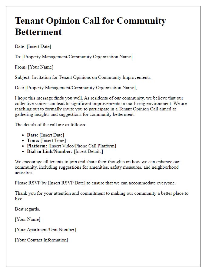 Letter template of Tenant Opinion Call for Community Betterment