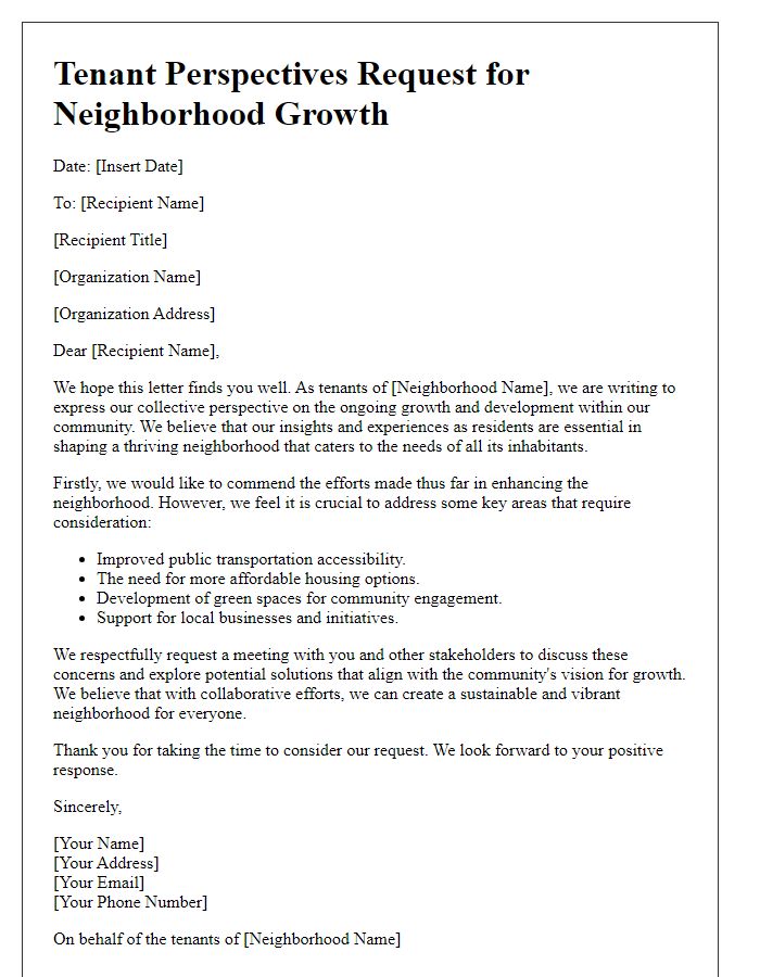 Letter template of Tenant Perspectives Request for Neighborhood Growth