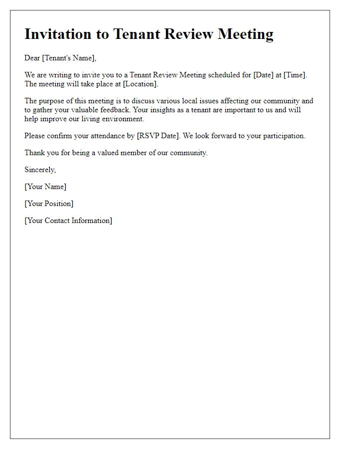 Letter template of Tenant Review Invitation for Local Issues