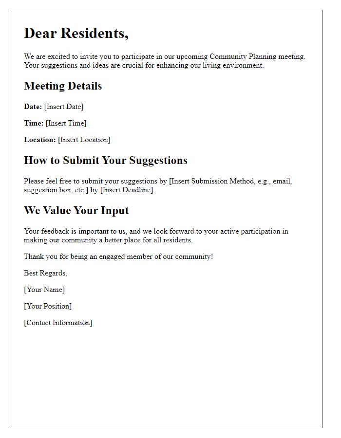 Letter template of Tenant Suggestions Invitation for Community Planning