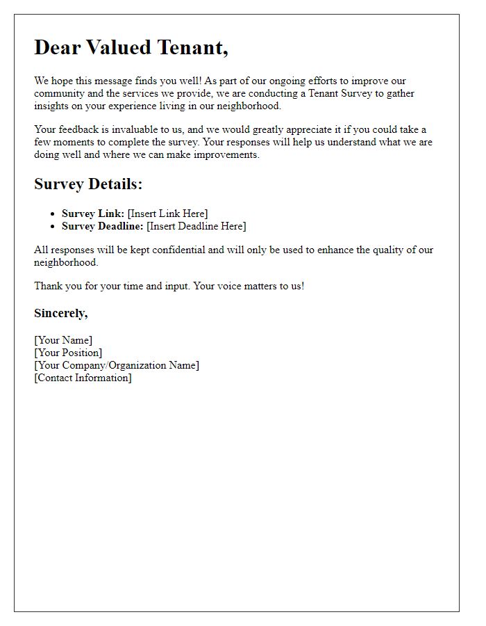 Letter template of Tenant Survey Invitation for Neighborhood Insights