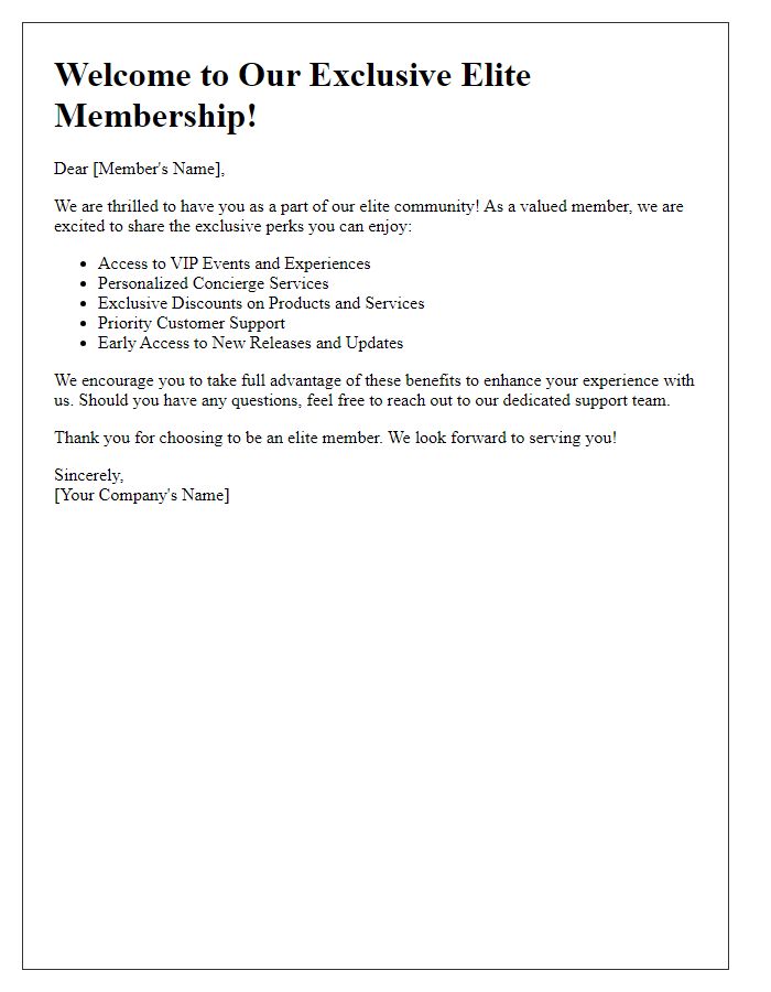 Letter template of elite membership perks reveal