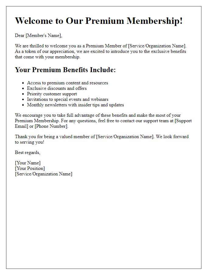 Letter template of premium member benefit introduction