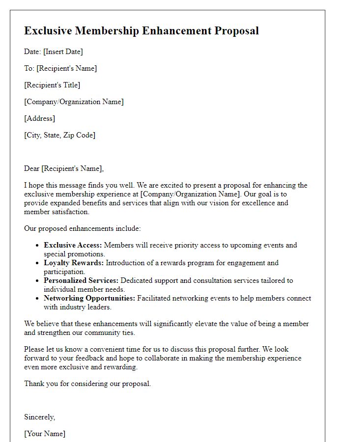 Letter template of exclusive membership enhancement proposal