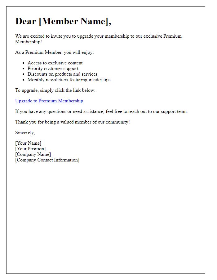 Letter template of premium membership upgrade invitation