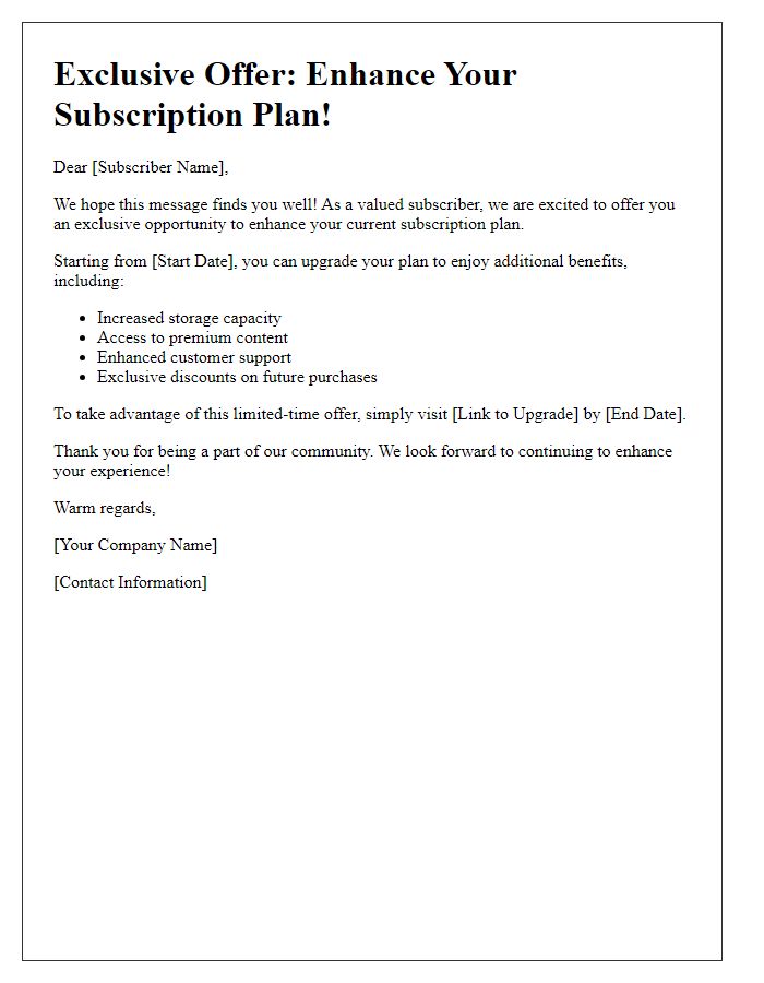 Letter template of subscription plan enhancement offer