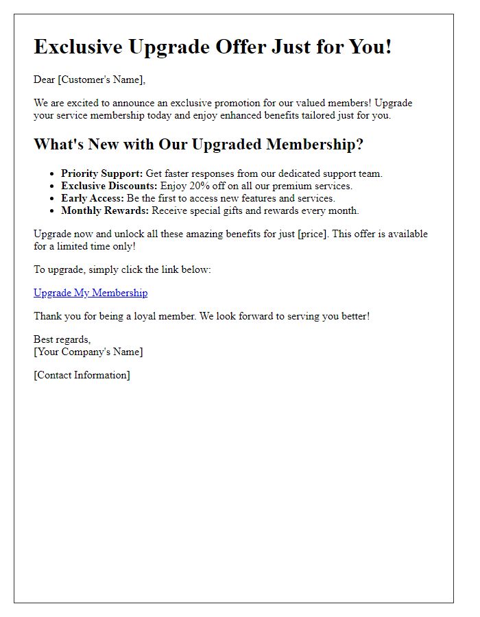 Letter template of upgraded service membership promotion