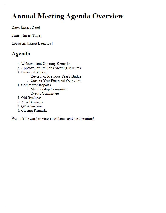 Letter template of Agenda Overview for Annual Meeting