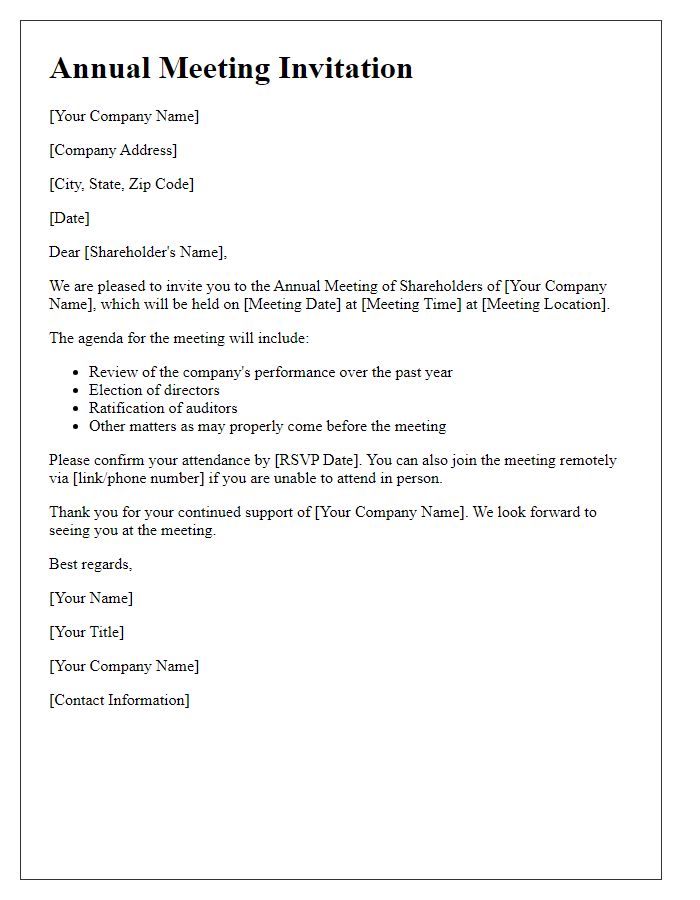 Letter template of Annual Meeting Invitation for Shareholders