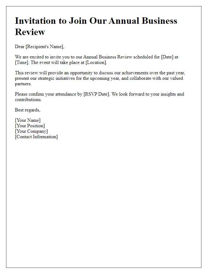 Letter template of Invitation to Join Annual Business Review