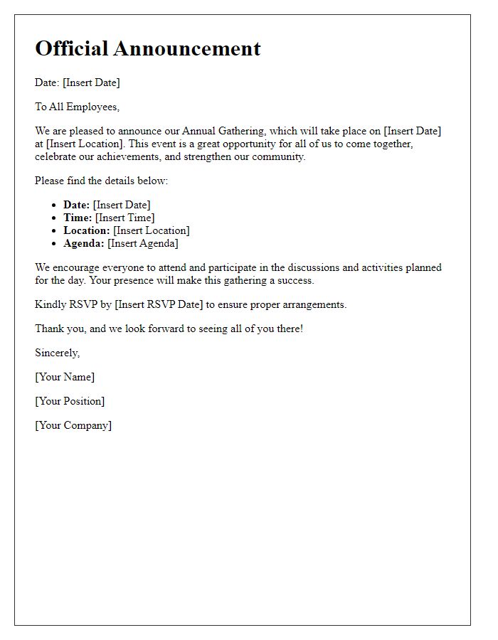 Letter template of Official Announcement for Annual Gathering