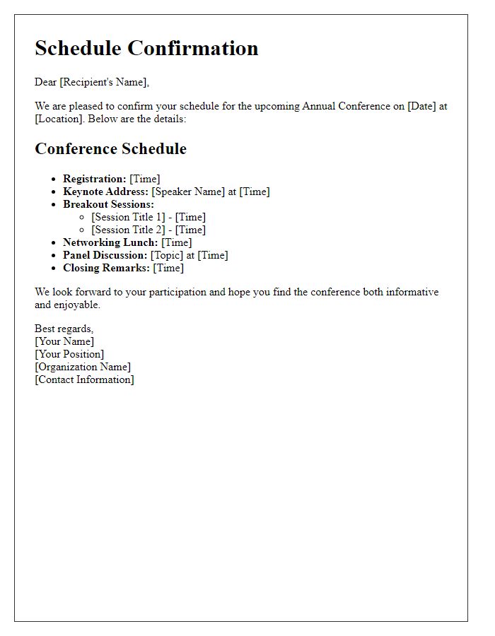 Letter template of Schedule Confirmation for Annual Conference